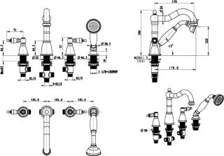 Смеситель на борт ванны Boheme Camelia золото 391-Camelia